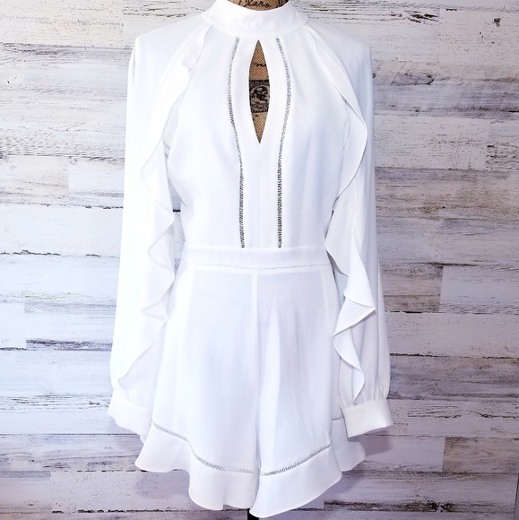 BCBGMaxAzria Pants - BCBGMaxAzria White Romper Ruffled Open Back